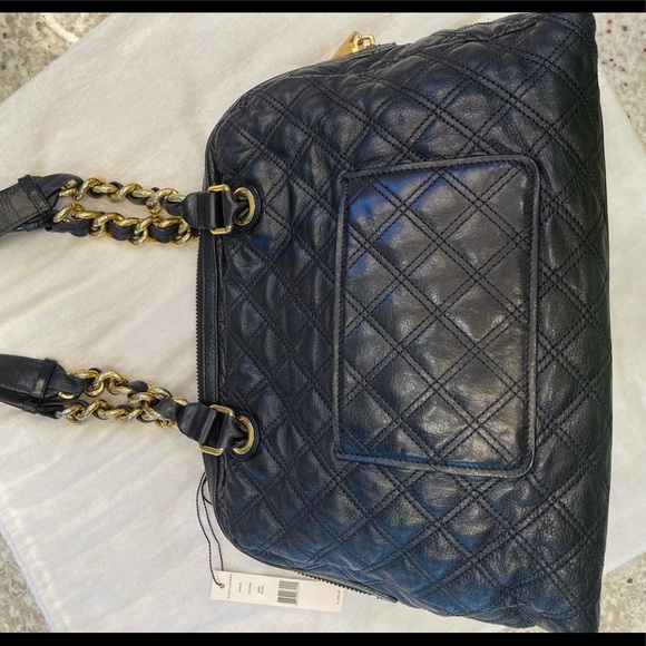 NWT MARC JACOBS Lacquered Goatskin Quilted Karlie Satchel Black - Picture 5 of 7